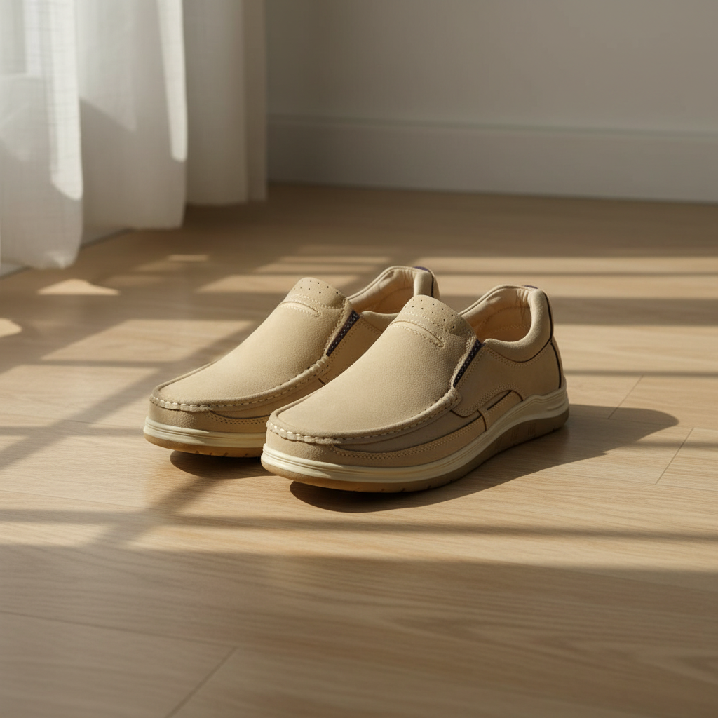 Cream Medicated Slip-On Suede Jogger | Non-Slip Ergonomic Sole | MJGC01